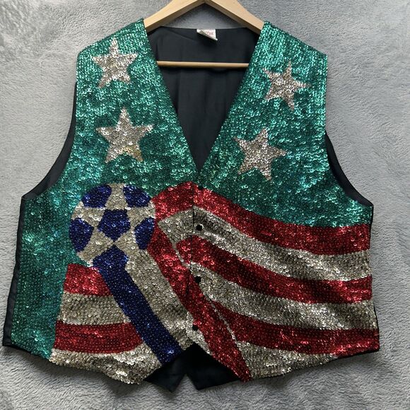 Vintage World Cup Vest Mens XXL Soccer Sequin Bling Red Flag Stars Patriotic 2XL - Picture 1 of 10